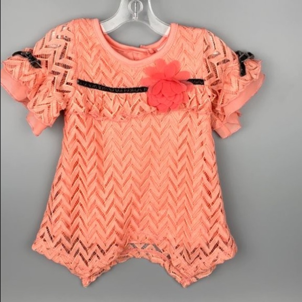 Little Lass Coral Lace Lined Short Sleeves Top